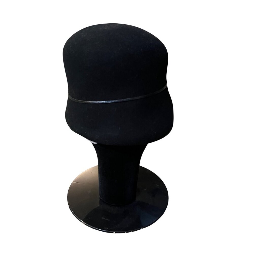 Vintage Ophelie Hats Black Wool Felt Cloche Feather Decoration Used and Box - Picture 13 of 16